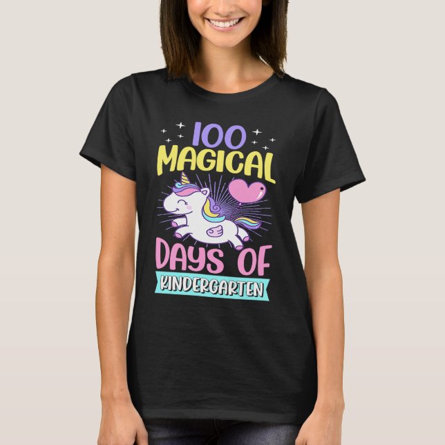 100 Magical Days Of Kindergarten School Unicorn T-Shirt (Vorderseite)