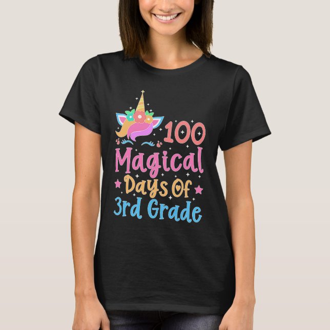 100 Magische Tage des 3. Schuljahres Einhorn-Lehre T-Shirt (Vorderseite)