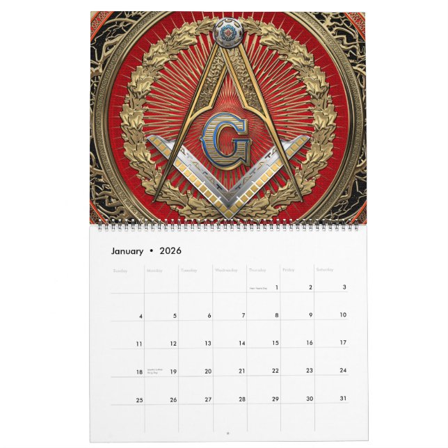 [100] Master Mason - Gold Square & Compasses Kalender (Jan 2026)