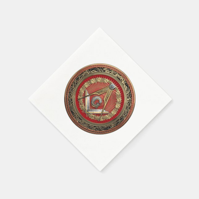 [100] Master Mason - Gold Square & Compasses Serviette (Ecke)