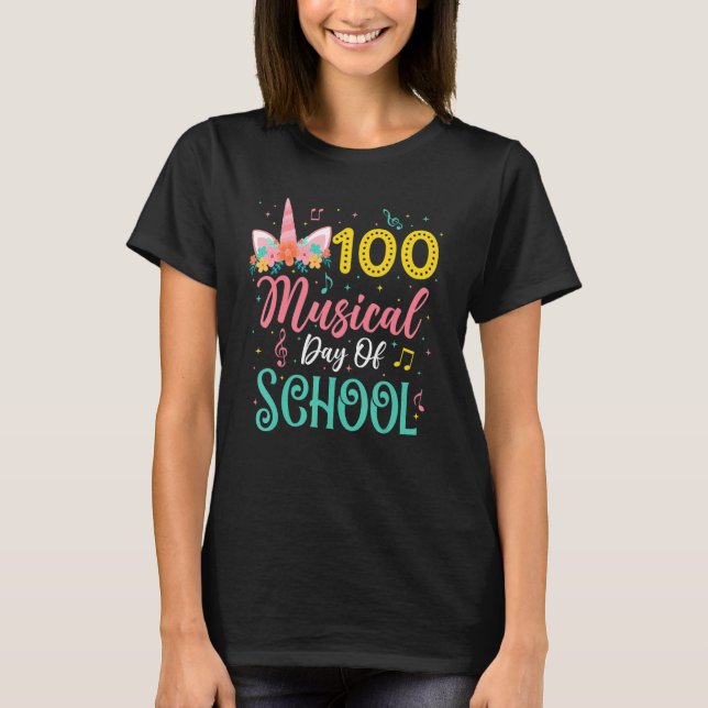 100 Musical Days Of School Music Teacher Unicorn T T-Shirt (Vorderseite)