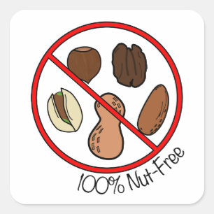 100 % Nut free (Baumnüsse und Erdnüsse) Quadratischer Aufkleber