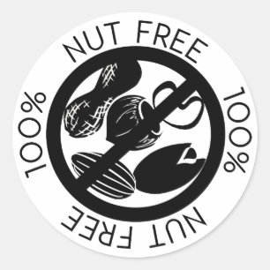 100 % Nut free no nuts Simple Black and White Runder Aufkleber