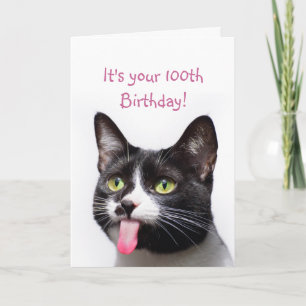 100. oder Custom Year Geburtstag Katze Zunge Funny Karte