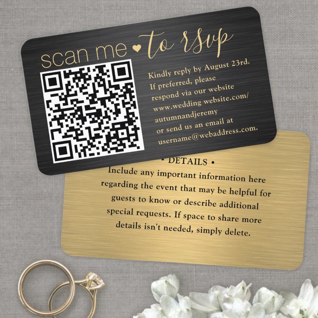 100 Pack Scan Me QR UAWG Black and Gold Wedding Visitenkarte (Von Creator hochgeladen)