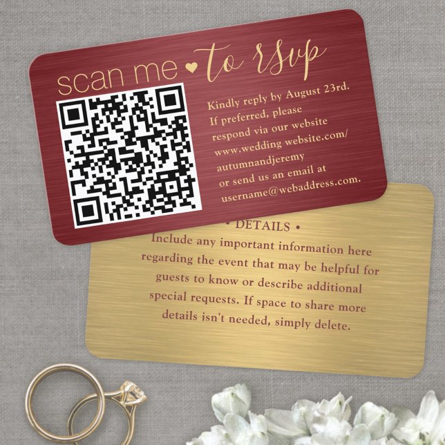 100 Pack Scan Me QR UAWG Burgundy & Gold Wedding Visitenkarte (Von Creator hochgeladen)