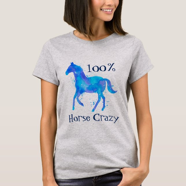 100% Pferd Crazy Wasserfarbenpferd T-Shirt (Vorderseite)