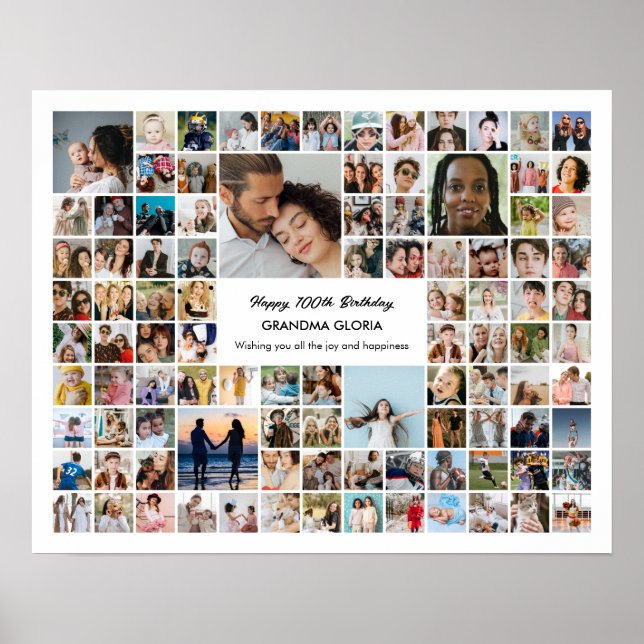 100 Photo Collage Custom Pictures 100th Birthday Poster (Vorne)