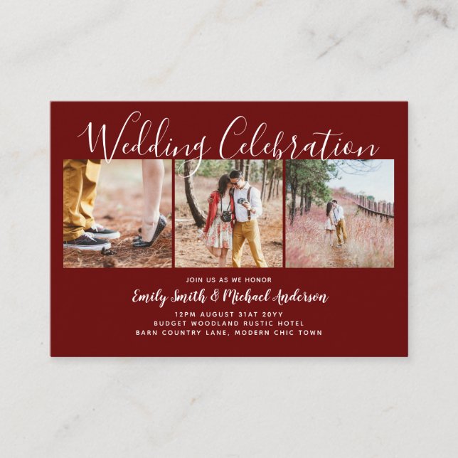 100 Qualitäts-Budget-FOTO Hochzeit lädt KLEINE ein Hinweiskarte (Vorderseite)