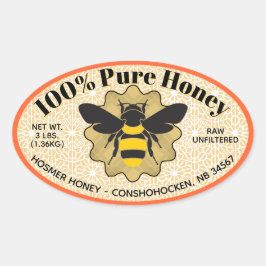 100 % reiner Honey Jar Ovaler Aufkleber
