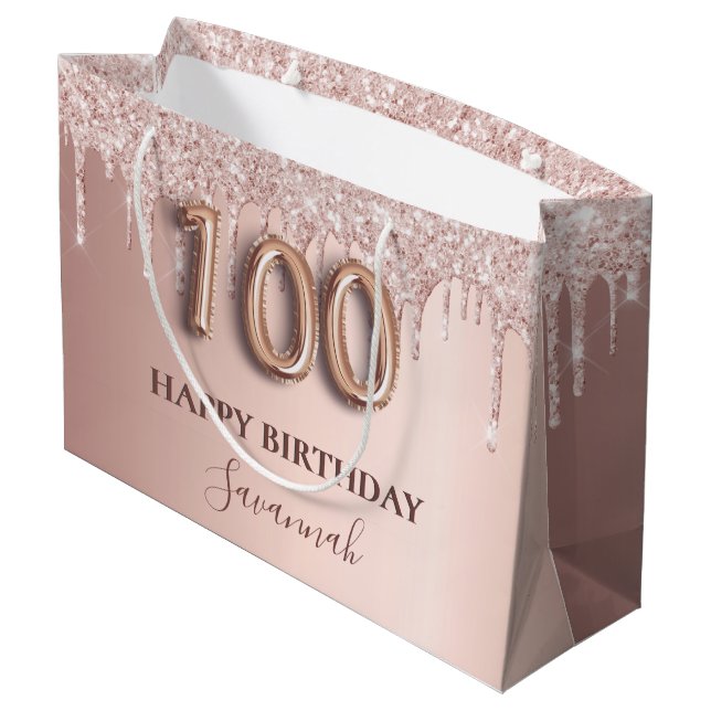 100. Rose Gold Glitzer rot Rosa Große Geschenktüte (Rückseite Schrägansicht)