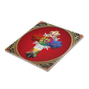 [100] Rosy Cross (Rose Croix) auf Red & Gold Fliese