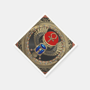 [100] Sacred Gold Egyptian Winged Scarab mit Ankh Serviette