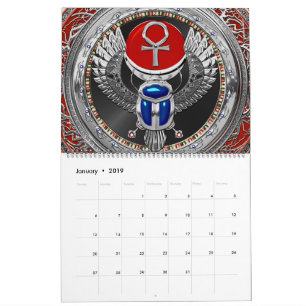 [100] Sacred Silver Egyptian Winged Scarab & Ankh Kalender