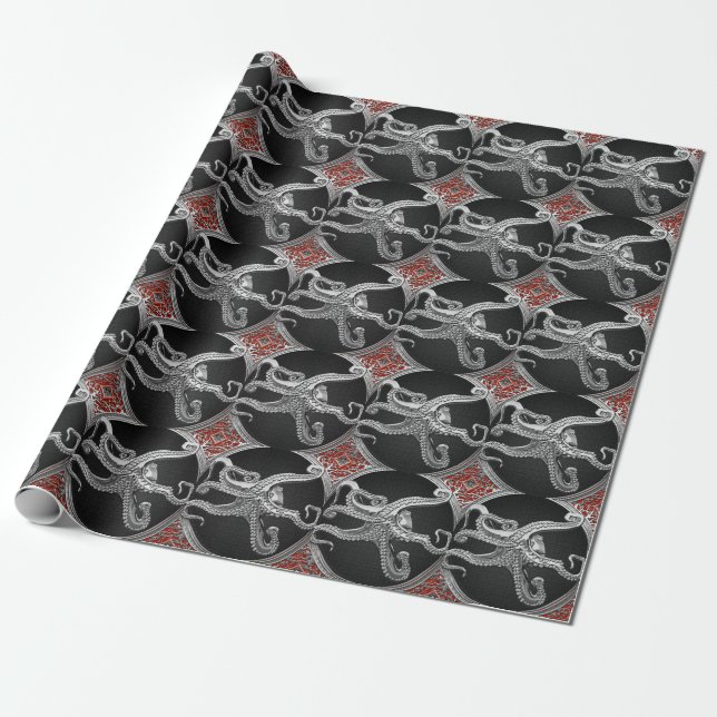 [100] Sacred Silver Octopus in Defensive Posture Geschenkpapier (Ungerollt)