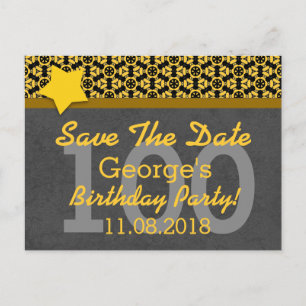 100. Save the Date Dunkelgrau Gold STARS G80D Ankündigungspostkarte