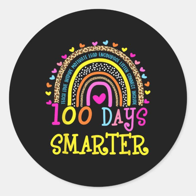 100. Schullehrer 100 Tage klüger Rainb Runder Aufkleber (Vorderseite)
