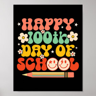 100. Schullehrer Kinder Retro Groovy 100 Poster