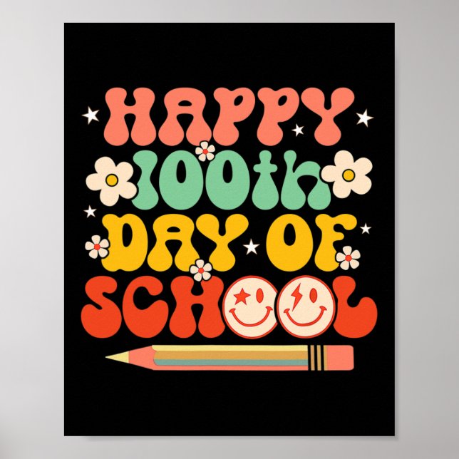 100. Schullehrer Kinder Retro Groovy 100 Poster (Vorne)