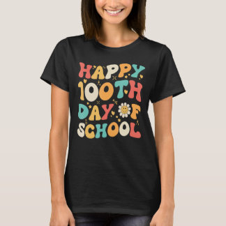 100. Schullehrer Kinder Retro Groovy Happ T-Shirt