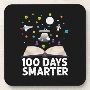 100. Schultag 100 Tage schlauer Bücher Weltraum Getränkeuntersetzer