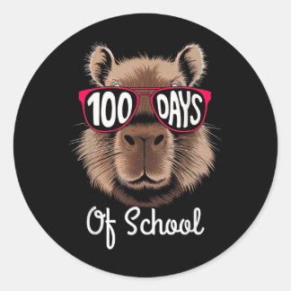 100. Schultag Cool Capybara 100 Tage klüger Runder Aufkleber