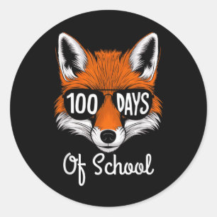 100. Schultag Cool Fox 100 Tage klüger für Runder Aufkleber