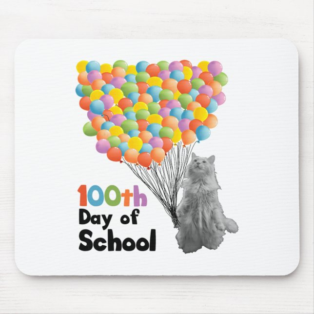 100. Schultag - Katze hält 100 Lloons  Mousepad (Vorne)