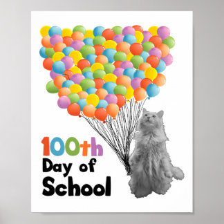 100. Schultag - Katze hält 100 Lloons Poster