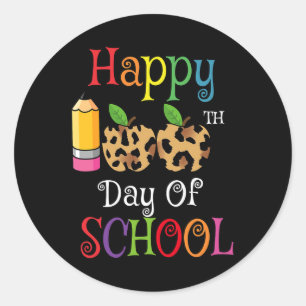 100. Schultag Leopard Print Teacher Student Runder Aufkleber