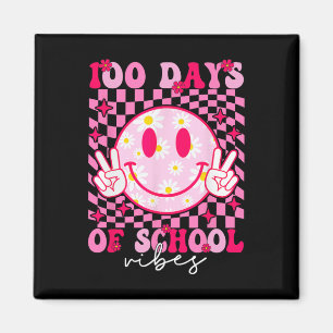 100. Schultag Vibes Pinkes Smiley-Gesicht 100 Tage Magnet