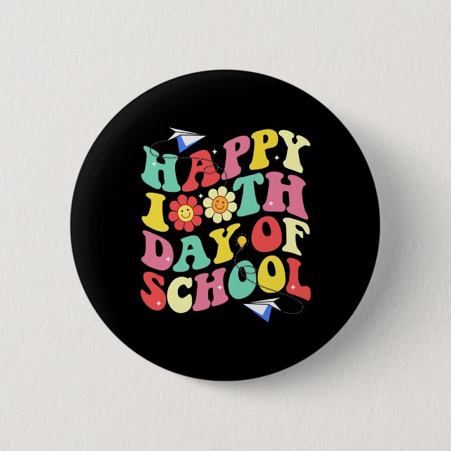 100. Schultag Vintag Groovy Student Kid Tea Button (Vorderseite)