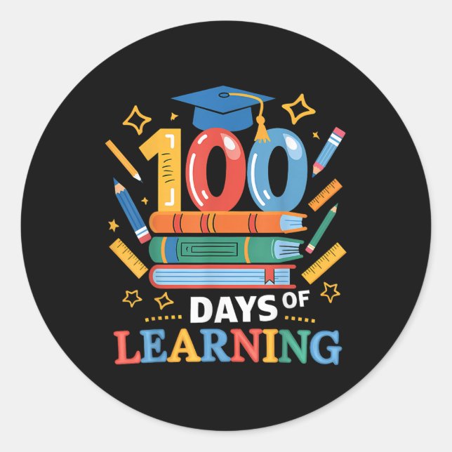 100 Schultage 100 Lerntage Lehrer Runder Aufkleber (Vorderseite)