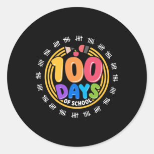 100 Schultage 100. Tag farbenfroher Lehrer und Runder Aufkleber