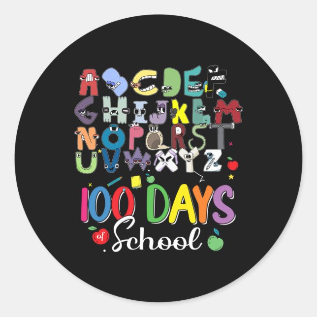 100 Schultage Alphabet Lore Abc's School Cost Runder Aufkleber (Vorderseite)