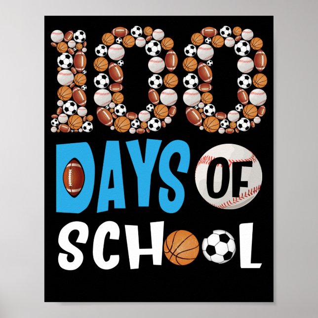 100. Schultage Baseball Basketball-Schule Poster (Vorne)