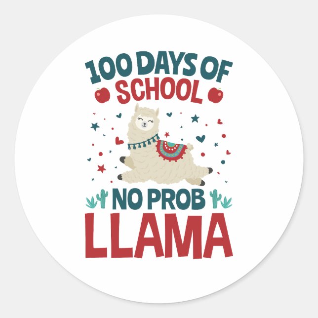 100 Schultage No Prob Llama Runder Aufkleber (Vorderseite)
