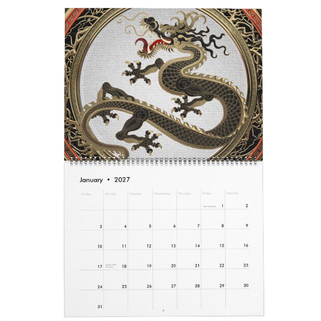 [100] Schwarzer und Gold Heiliger Ostdrache Kalender (Jan 2027)