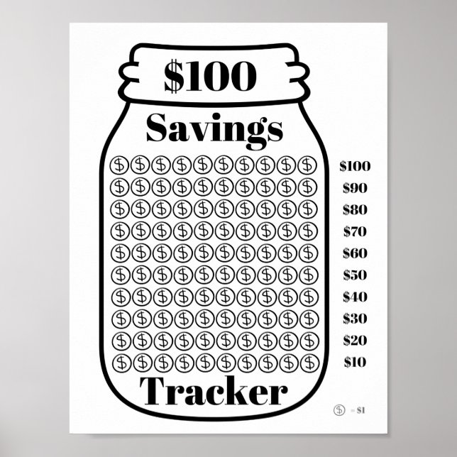 100 $ Sparquote Tracker Mason Jar Haushaltsziffer Poster (Vorne)