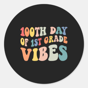 100. Tag der ersten Klasse Vibes Retro Lehrer glüc Runder Aufkleber