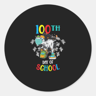 100. Tag der Schule Dinosaurier Maske Virtual Runder Aufkleber