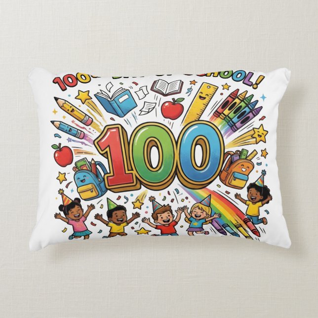 100. Tag der Schule Farbige Feierdesign –  Dekokissen (Vorderseite)