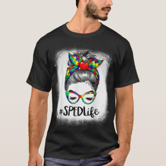 100. Tag der Schule Messy Bun SPED Lehrer Autismus T-Shirt