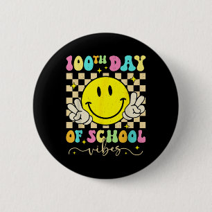 100. Tag der Schule Vibes Niedlich Lächeln Gesicht Button