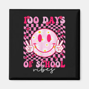 100. Tag der Schule Vibes rosa Lächeln Gesicht 100 Magnet