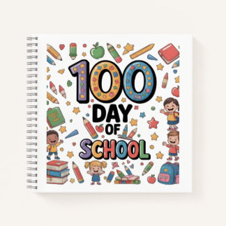 100. Tag des Schulspaß-T-Shirts | Farbige Kinder & Notizbuch