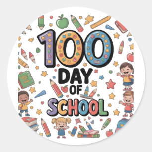 100. Tag des Schulspaß-T-Shirts   Farbige Kinder & Runder Aufkleber