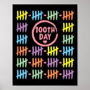 100. Tag Rainbow Lines Tally markiert 100 Tage nac Poster