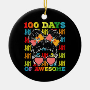 100 Tage Awesome Messy Bun 100. Schultag Keramik Ornament