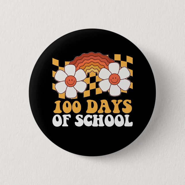 100 Tage Blume Schule Regenbogen Groovy Retro Button (Vorderseite)